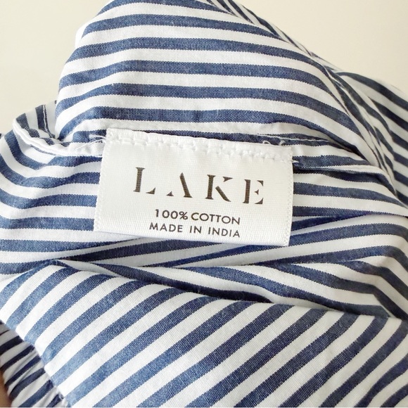 LAKE Pajamas | Striped Poplin Pajama Pants Cotton Drawstring Blue White Medium - Picture 7 of 7